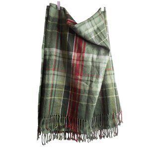 Sainburys Home Green Red Plaid Scarf Wrap Fringe Trim Multifunctional Acrylic